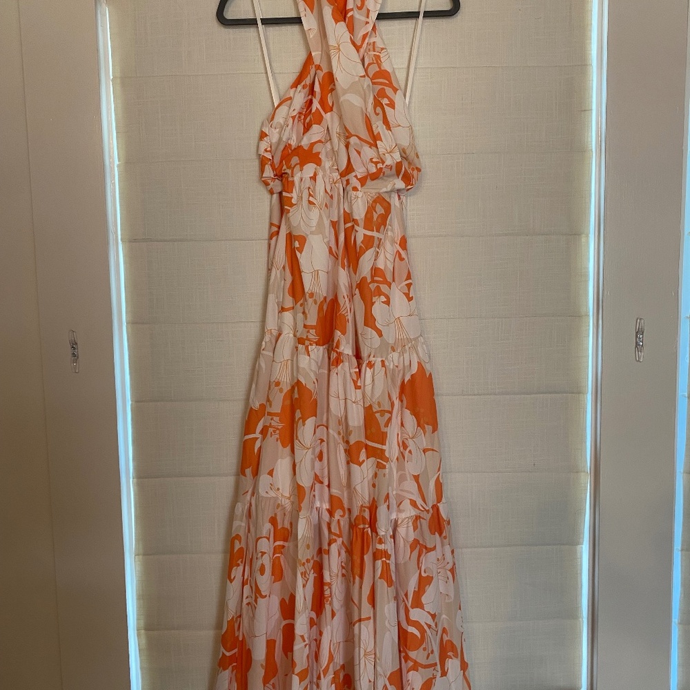 Orange criss cross halter dress